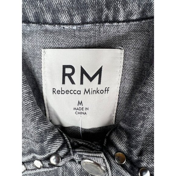 Rebecca Minkoff Womens Cropped Black Denim Jacket W/ Button Front Size Medium - Picture 6 of 14